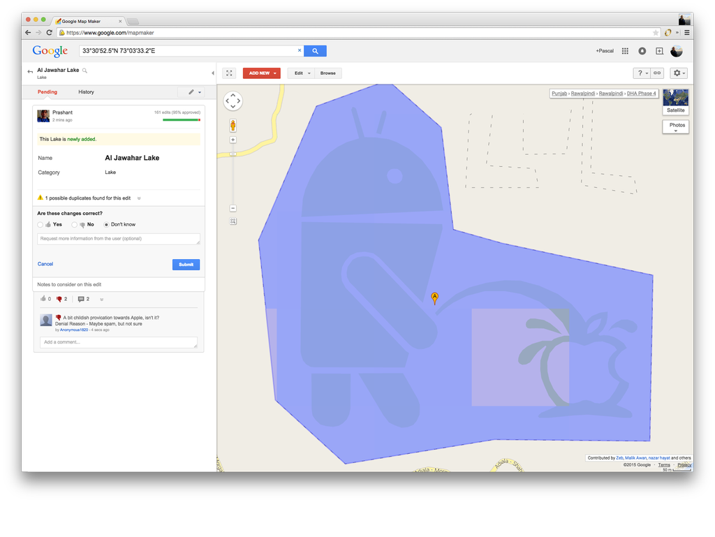 Pascal Hartig notice the cover up on Android bot peeing at Apple logo