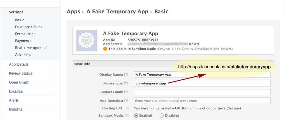 Facebook App Settings
